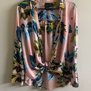 Worthington Pink and Blue Leaf Print Blouse